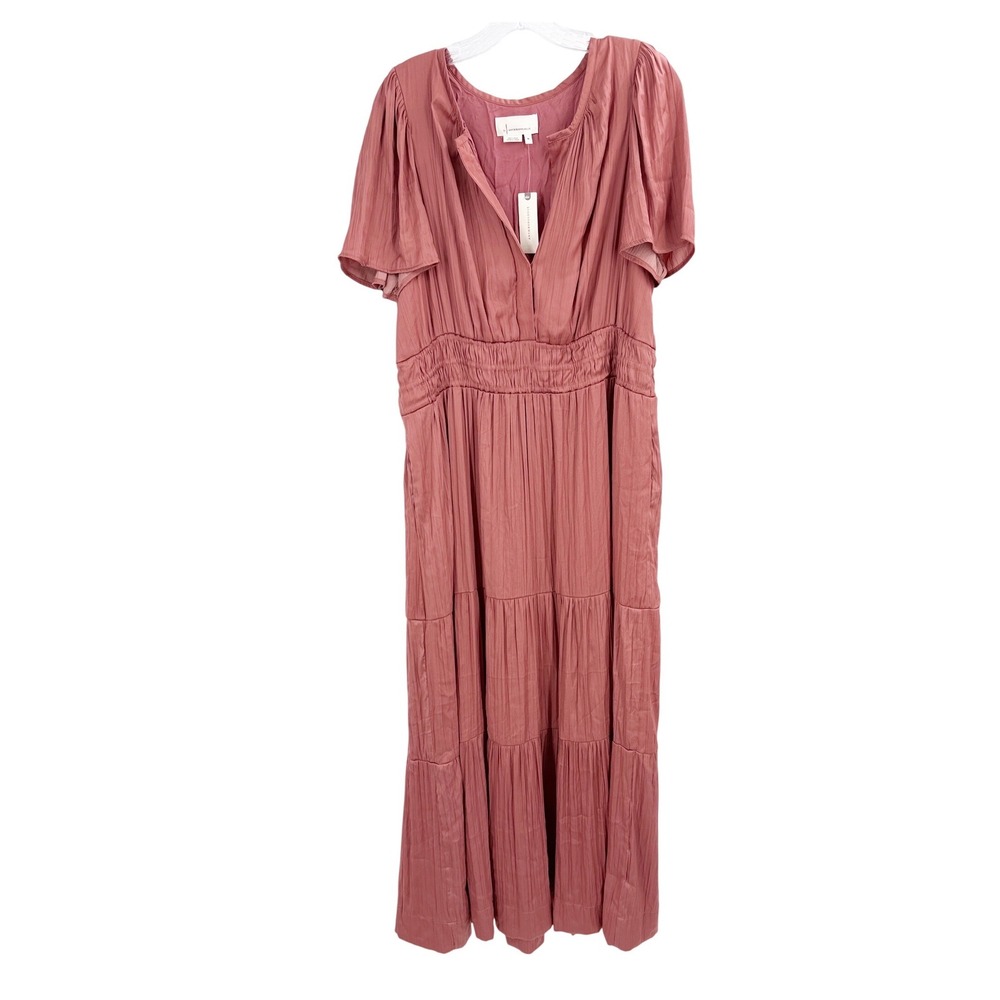 Anthropologie Somerset Maxi Dress Dusty Rose Pink Smocked Tiered Plisse XL NEW - Picture 3 of 13